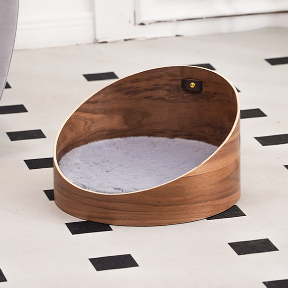 Katzenbett – Ganzjähriges Katzenbett aus Massivholz im neuen Stil, rund, mit Polster